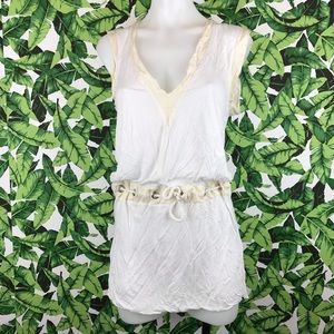 Vanessa Bruno White Cream Waist Tie V Neck Tunic